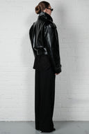 Cropped Trench Leather Jacket - Black