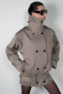 Funnel-Neck Midi Trench Coat