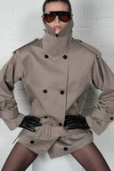 Funnel-Neck Midi Trench Coat