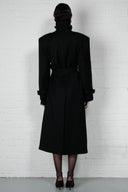 Double-Breasted High Collar Trench Coat - Black