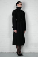 Double-Breasted High Collar Trench Coat - Black