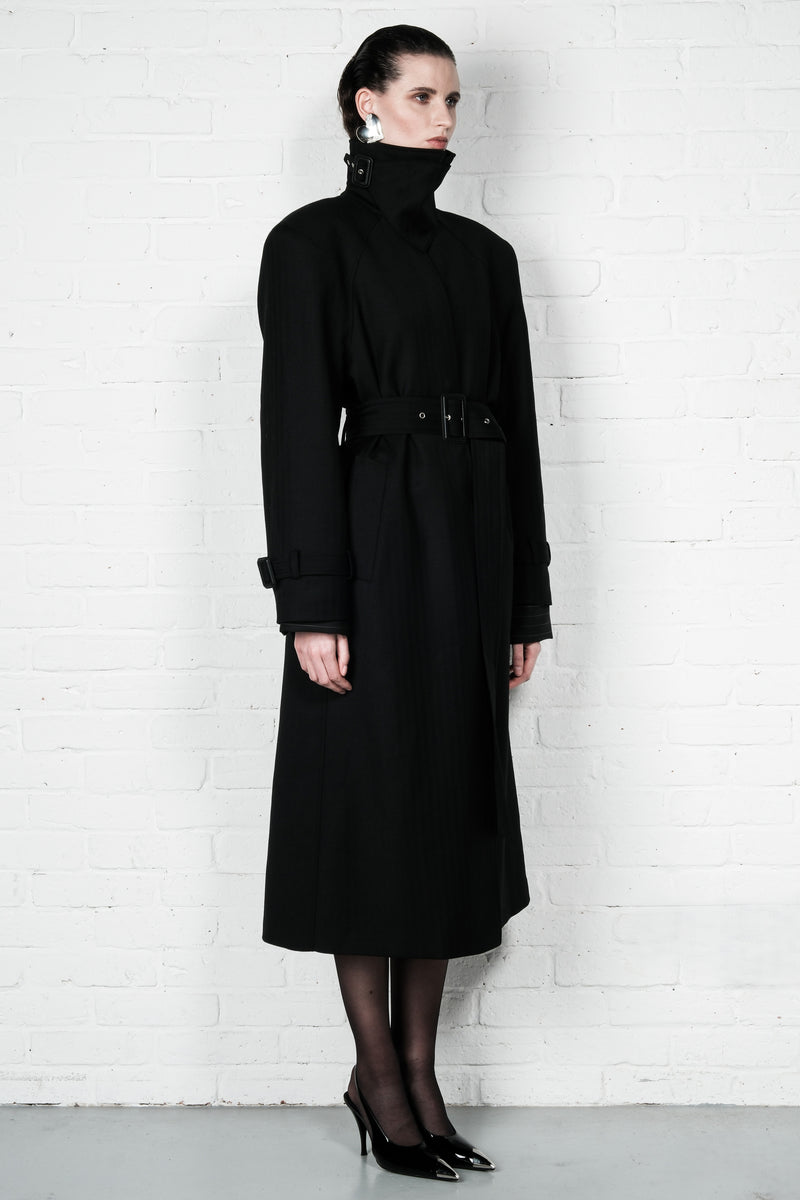 Double-Breasted High Collar Trench Coat