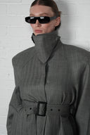 Double-Breasted High Collar Trench Coat - Grey