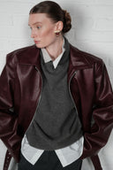 Boxy belted leather jacket