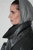 Cropped Trench Leather Jacket - Grey