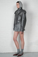 Cropped Trench Leather Jacket - Grey