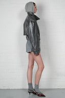 Cropped Trench Leather Jacket - Grey