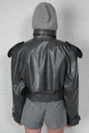 Cropped Trench Leather Jacket - Grey