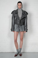 Cropped Trench Leather Jacket - Grey
