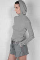 Hooded Ribbed Top - Grey