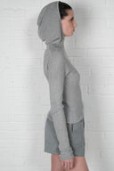 Hooded Ribbed Top - Grey