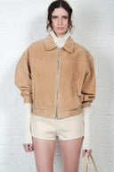Suede Bomber Jacket - Camel Beige