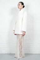 High-Collar Wool Wrap Blazer – Ivory