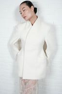 High-Collar Wool Wrap Blazer – Ivory