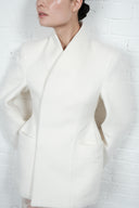 High-Collar Wool Wrap Blazer – Ivory
