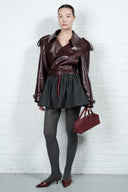 Cropped Trench Leather Jacket - Burgundy