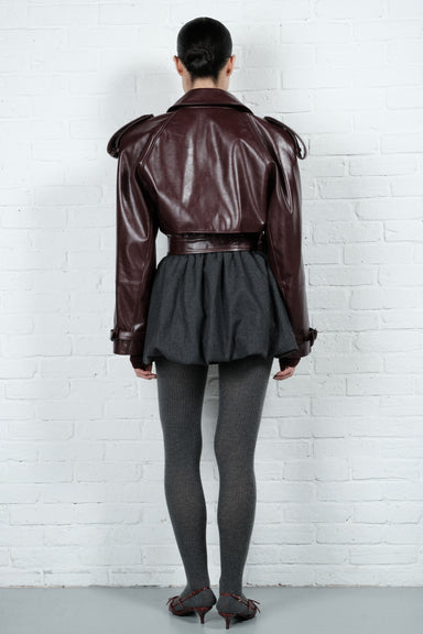 Cropped Trench Leather Jacket - Burgundy – AFTERHOURS