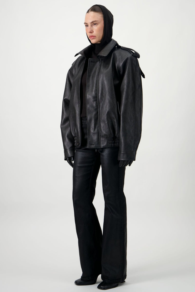 Oversized Bomber Leather Jacket - AFTERHOURS