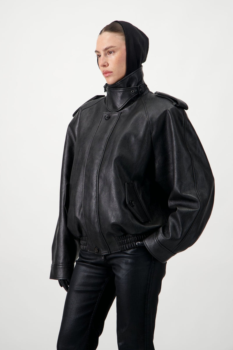 Oversized Bomber Leather Jacket - AFTERHOURS