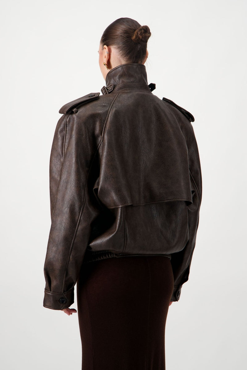 Oversized Bomber Leather Jacket - AFTERHOURS