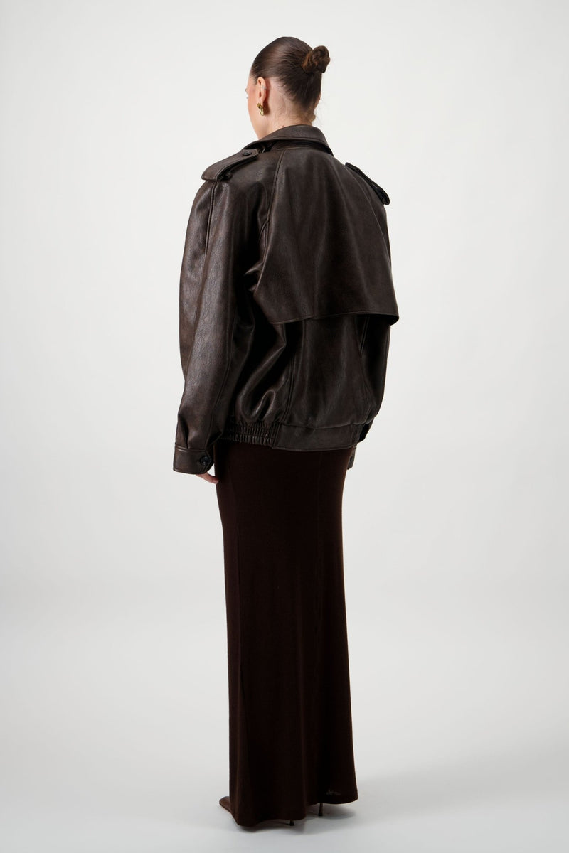 Oversized Bomber Leather Jacket - AFTERHOURS