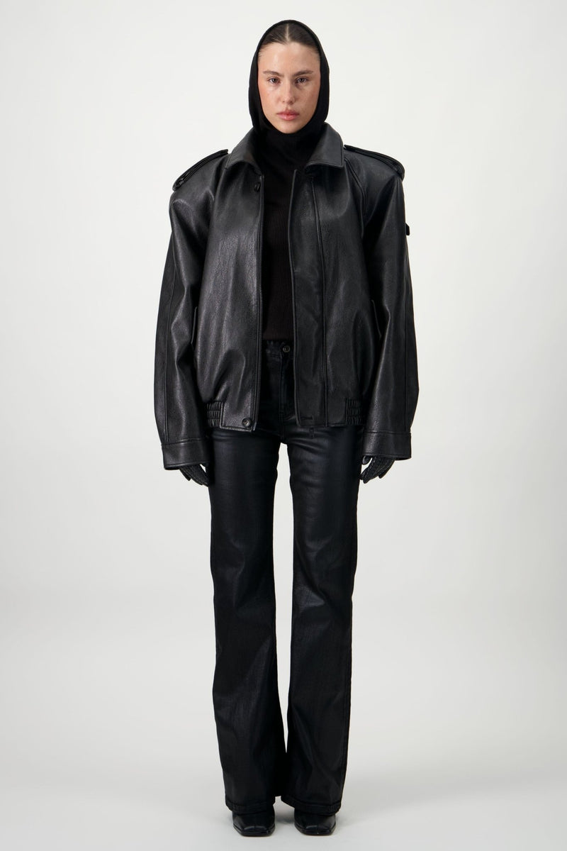 Oversized Bomber Leather Jacket - AFTERHOURS