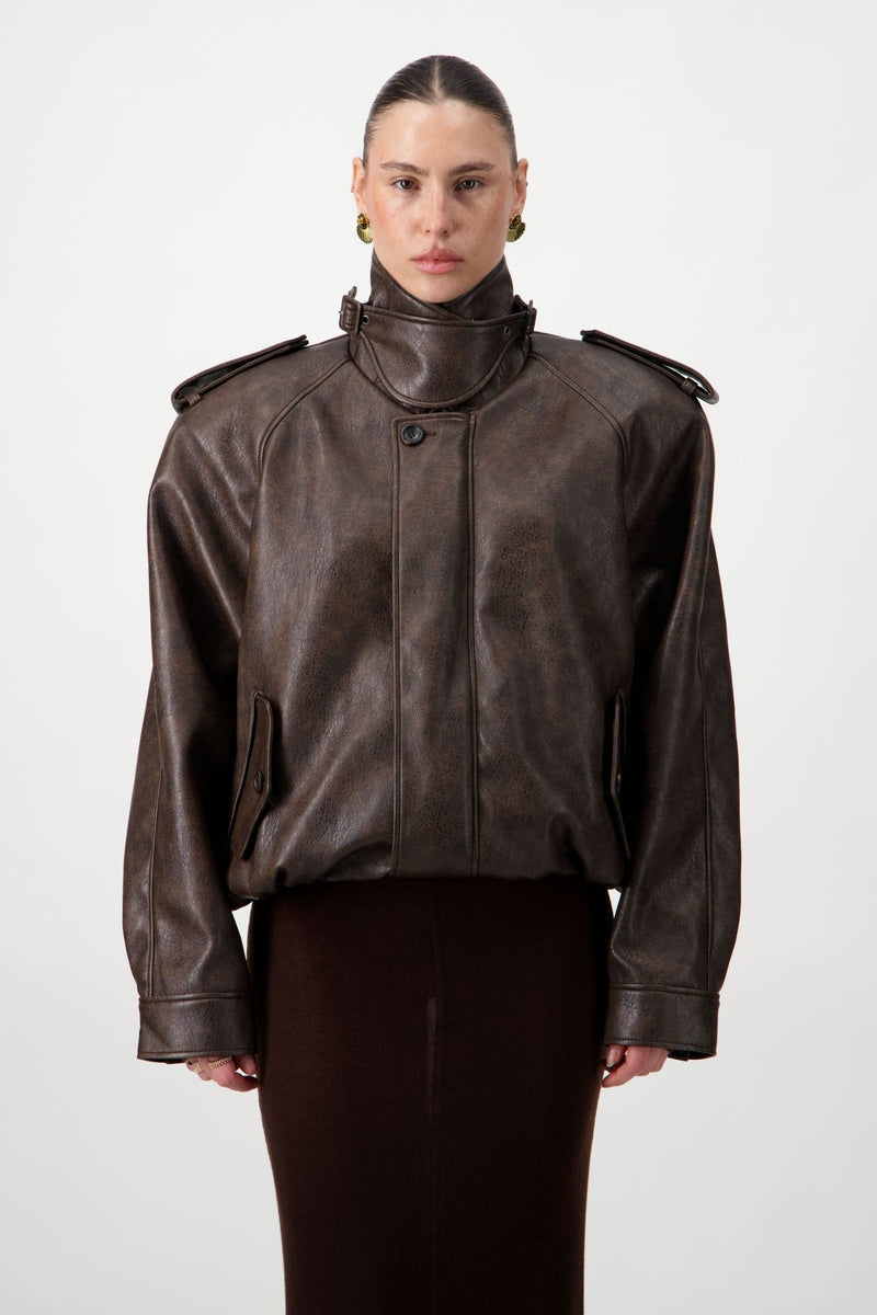 Oversized Bomber Leather Jacket - AFTERHOURS