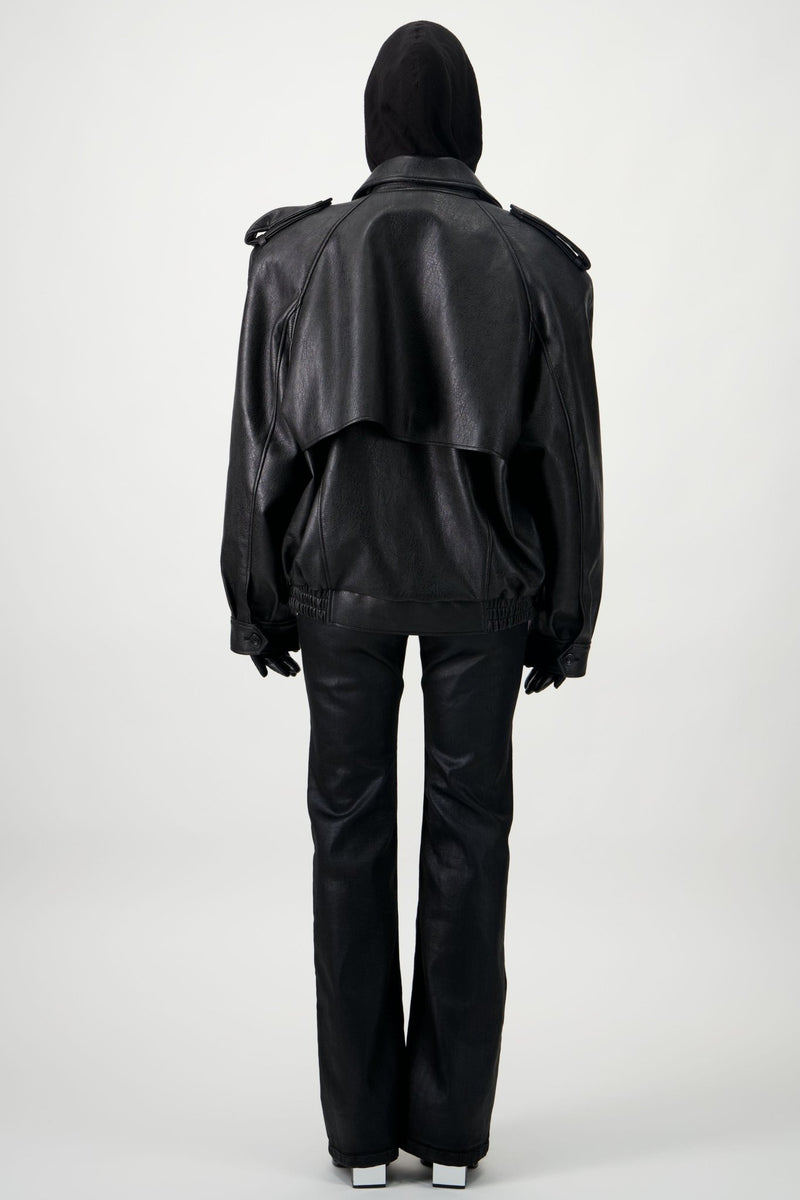Oversized Bomber Leather Jacket - AFTERHOURS
