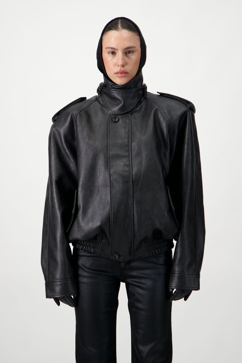 Oversized Bomber Leather Jacket - AFTERHOURS