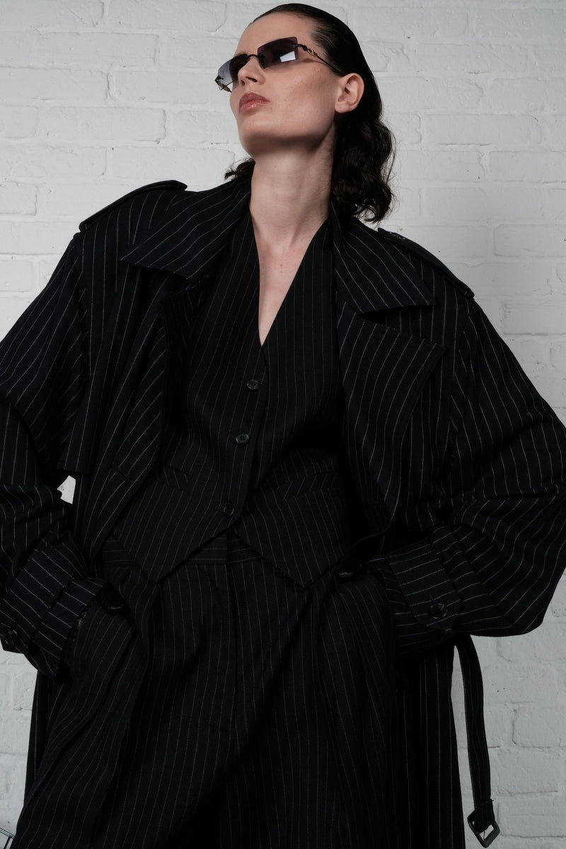 Oversized Pinstripe Trench Coat - AFTERHOURS