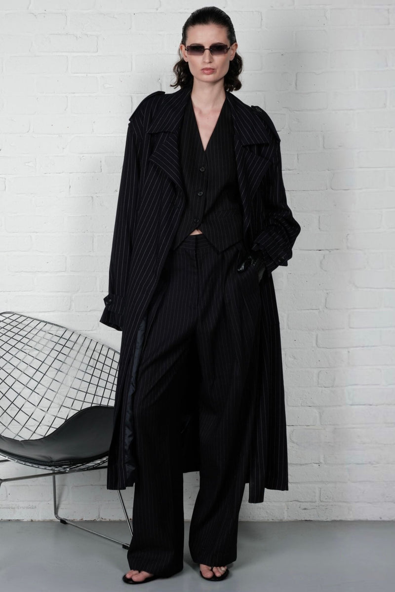 Oversized Pinstripe Trench Coat - AFTERHOURS