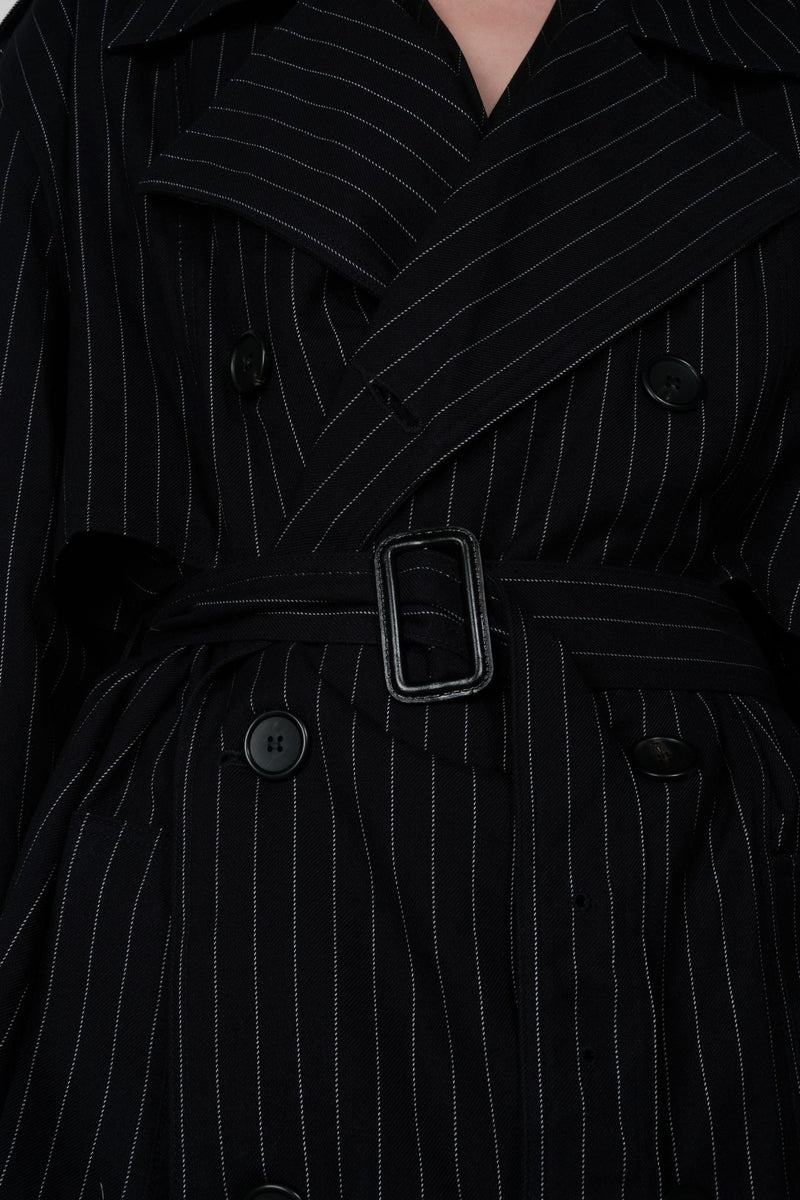 Oversized Pinstripe Trench Coat - AFTERHOURS