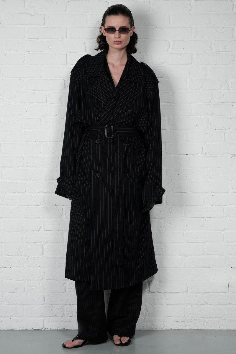 Oversized Pinstripe Trench Coat - AFTERHOURS