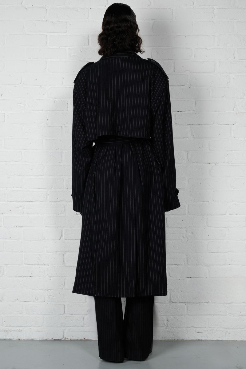 Oversized Pinstripe Trench Coat - AFTERHOURS