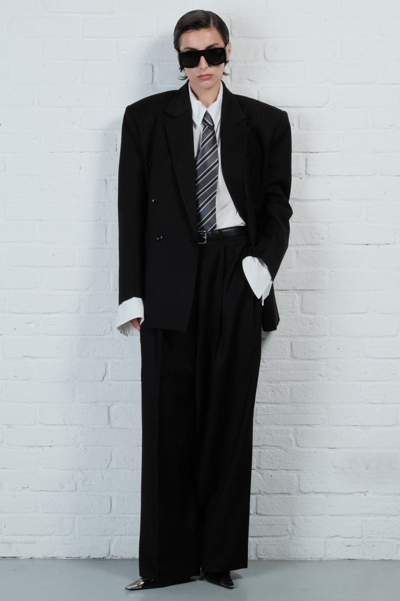 Pinstripe Wide-Leg Trousers - AFTERHOURS
