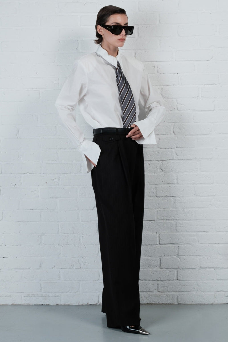 Pinstripe Wide-Leg Trousers - AFTERHOURS