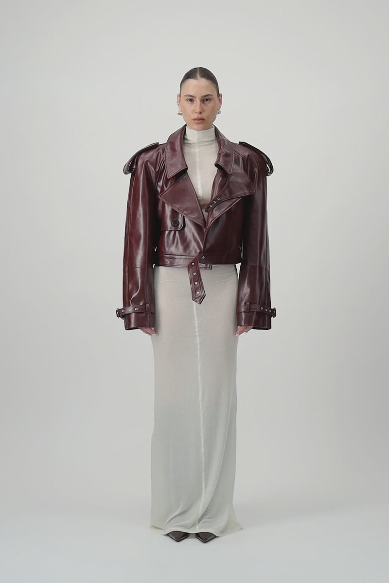 Cropped Trench Leather Jacket