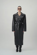 Vegan leather maxi trench coat