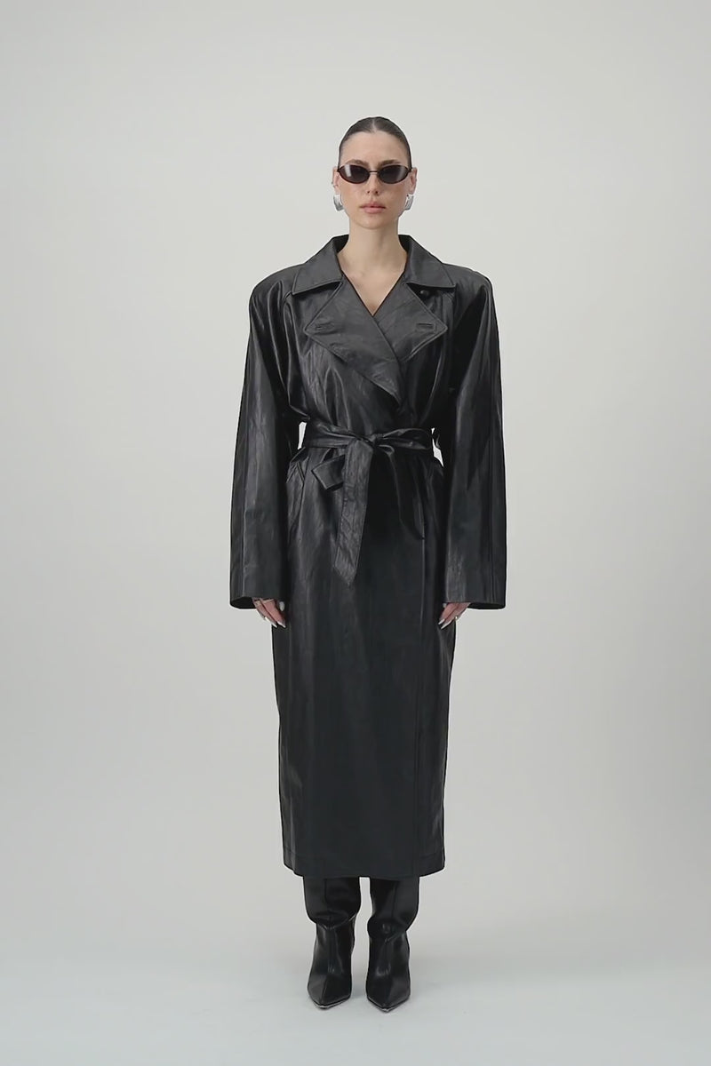 Vegan Leather Maxi Trench Coat