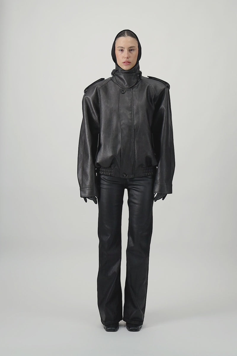 Oversized Bomber Leather Jacket