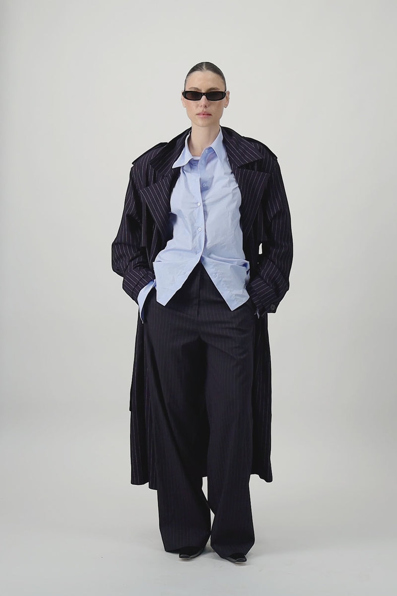 Oversized Pinstripe Trench Coat