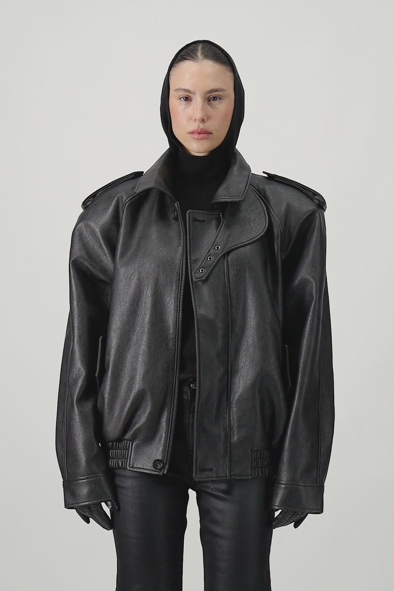 Oversized Bomber Leather Jacket