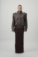 Oversized Bomber Leather Jacket - Brown