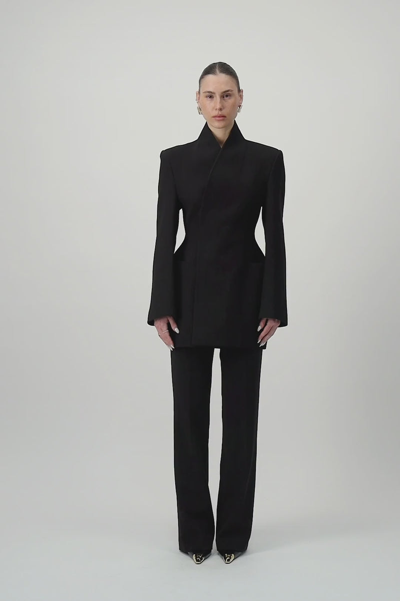 High-Collar Wrap Blazer