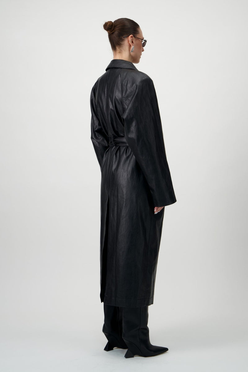 Vegan Leather Maxi Trench Coat - AFTERHOURS