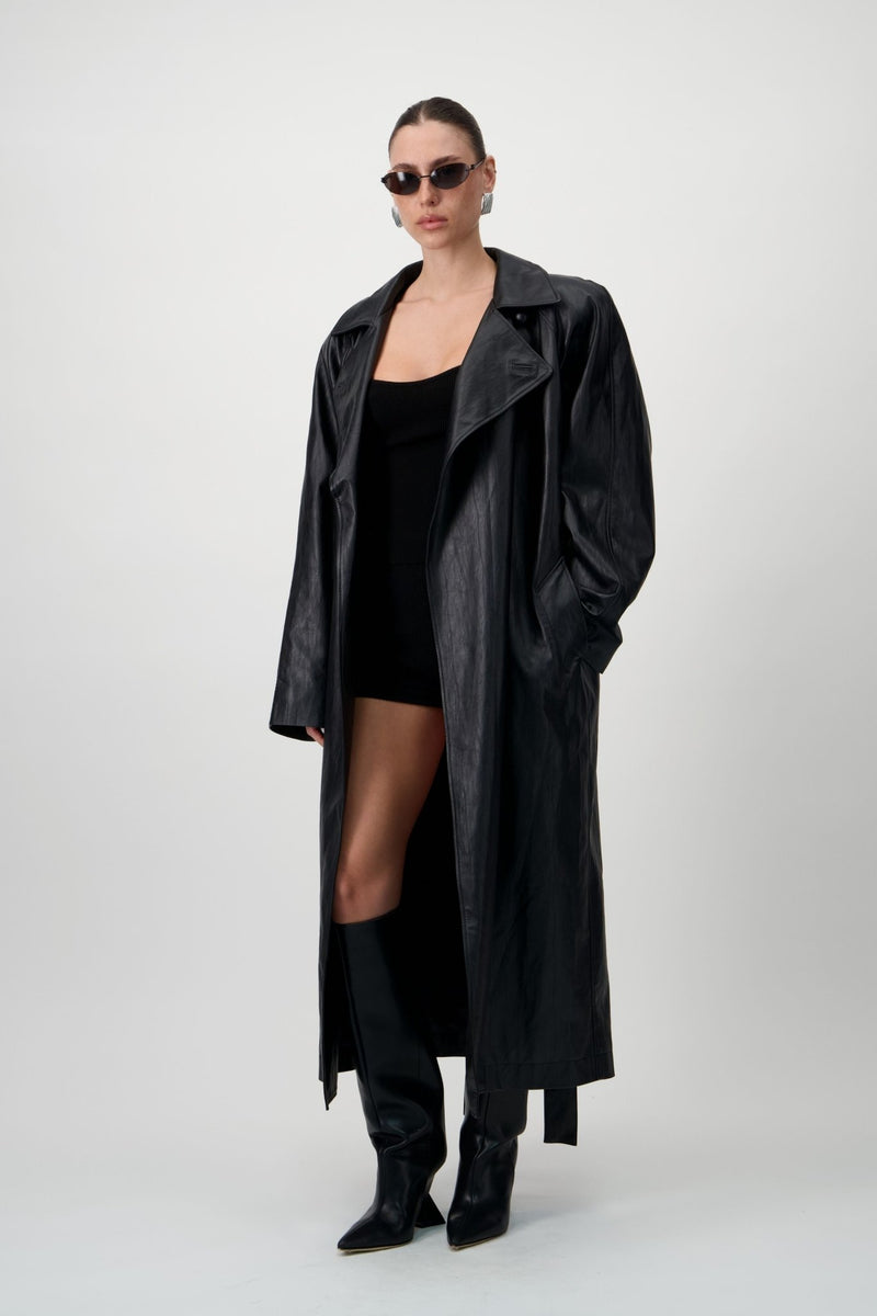 Vegan Leather Maxi Trench Coat - AFTERHOURS