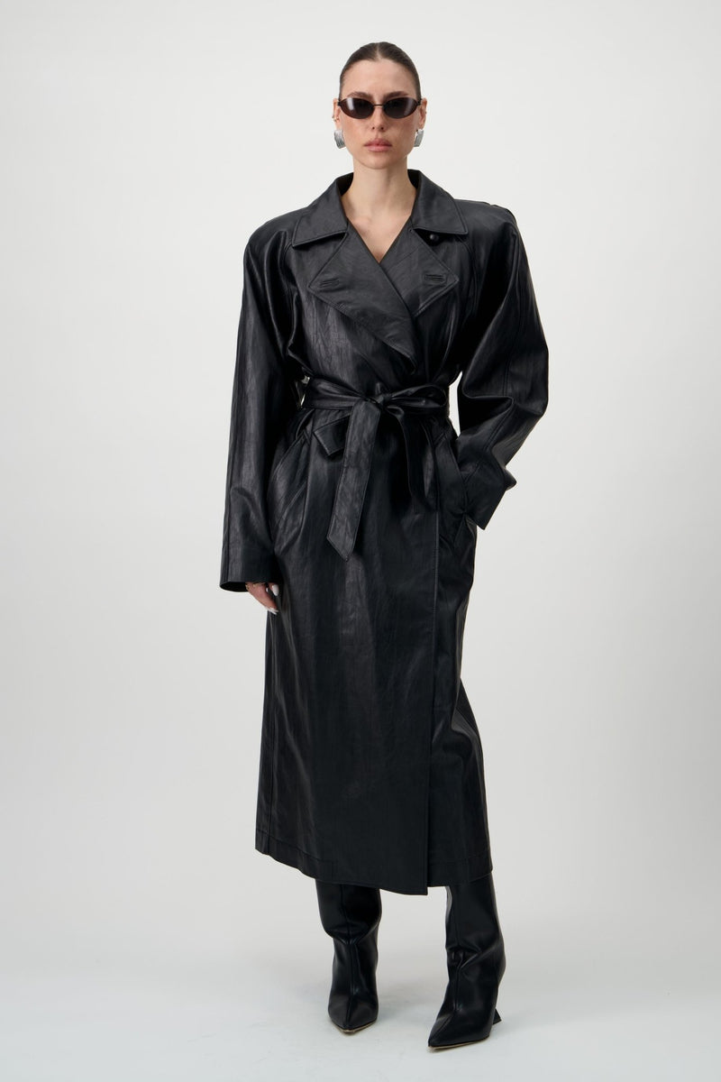 Vegan Leather Maxi Trench Coat - AFTERHOURS