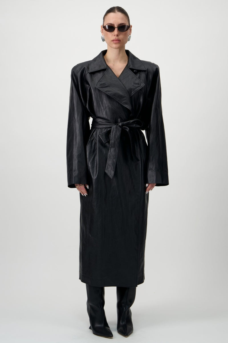 Vegan Leather Maxi Trench Coat - AFTERHOURS