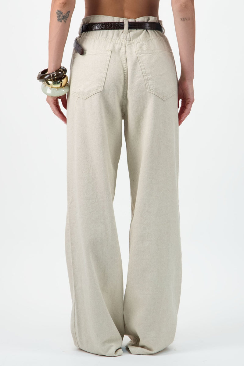 Wide-Leg Linen Denim Pants - AFTERHOURS